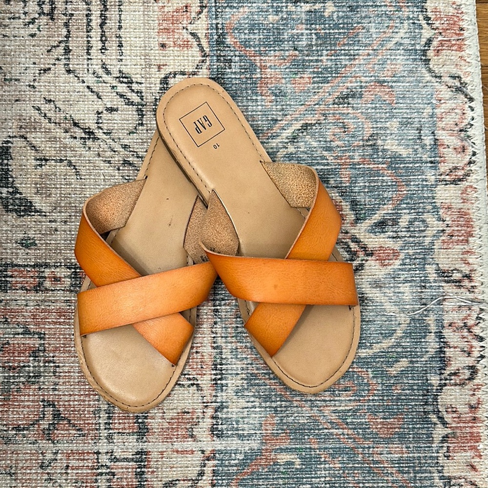 GAP Brown Sandals Criss-Cross Leather Slides